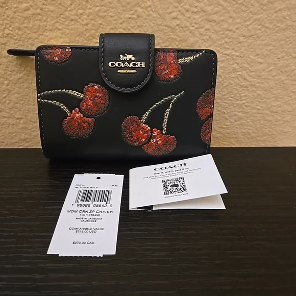 Coach Medium Corner Zip Wallet With Cherry Print - Picture 4 of 14